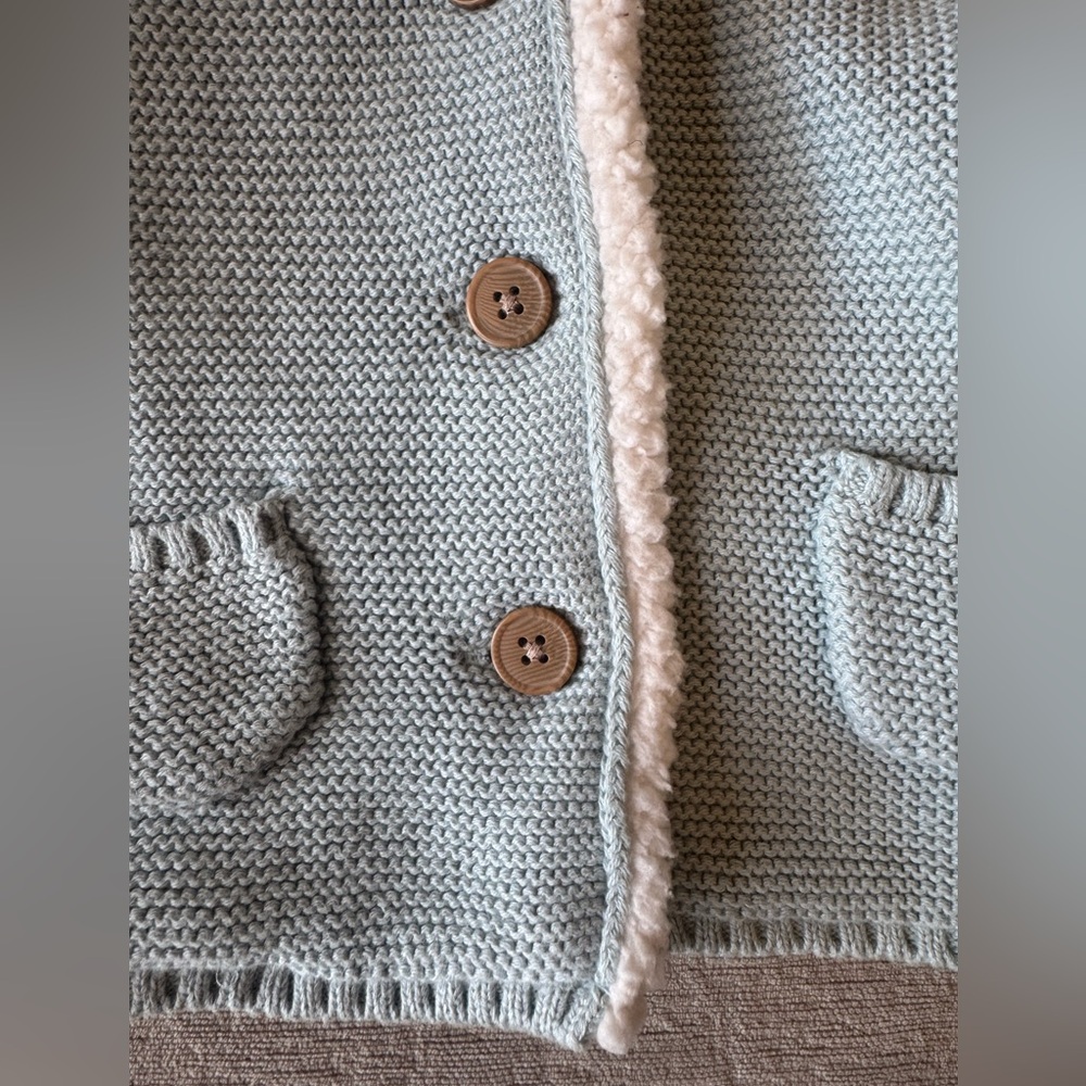 Carter’s Baby Boy Girl Sherpa Lined Knit Hoodie Jacket 18M – Blue Button Up Coat - Picture 4 of 8